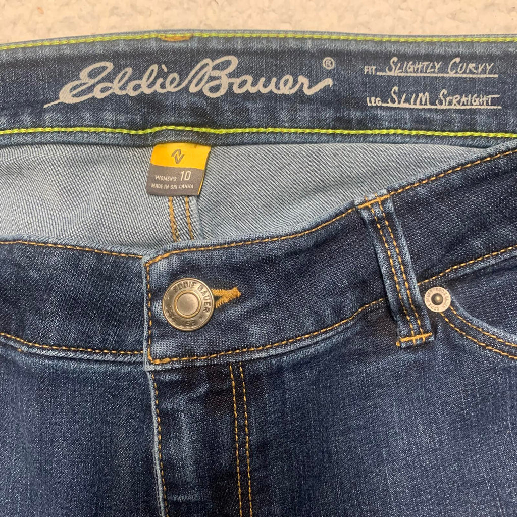 Eddie Bauer Womens Size 10 Dark Wash Blue Slim Straight Curvy Jeans W31 X 29.5L