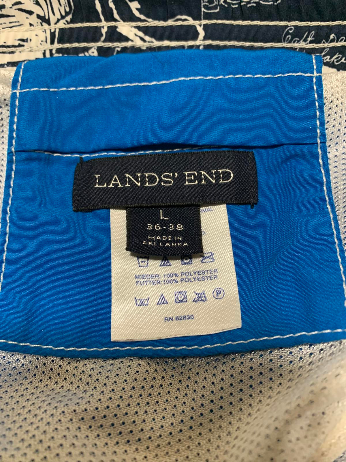 Lands End Men's Size L 36-38 Blue Swim Trunks Drawstring Waist