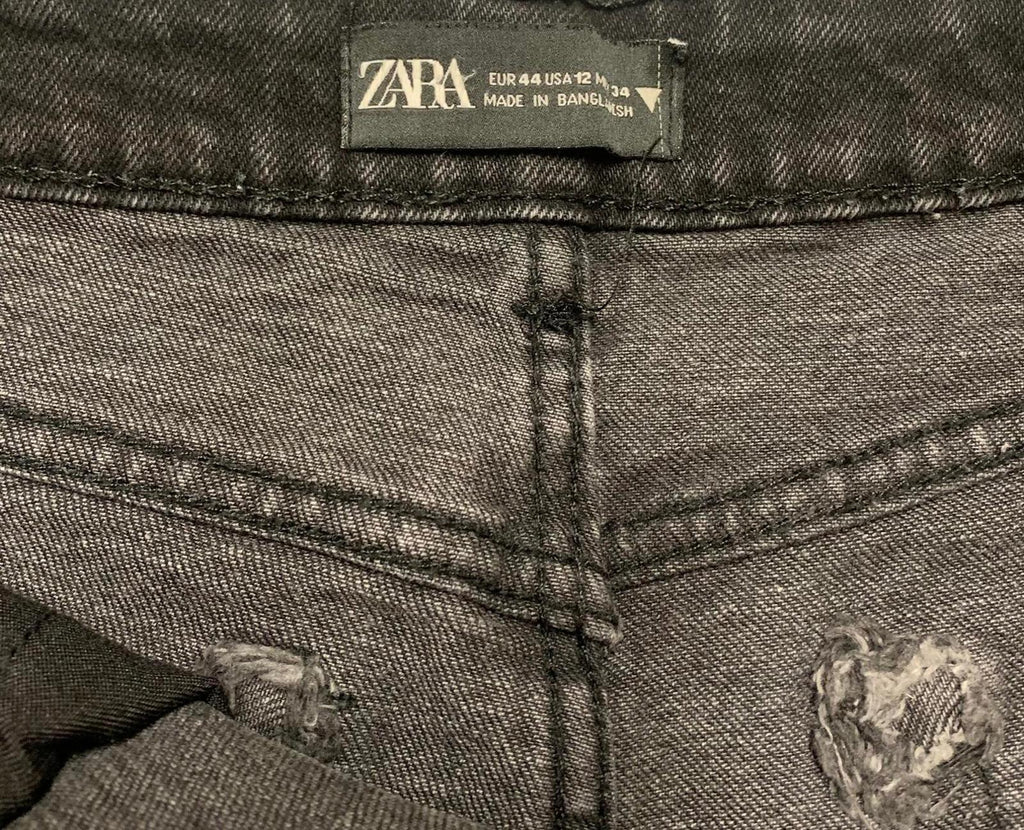 Zara Womens Sz 12 High-Rise Black Distressed Cutoff Denim Shorts Festival Grunge