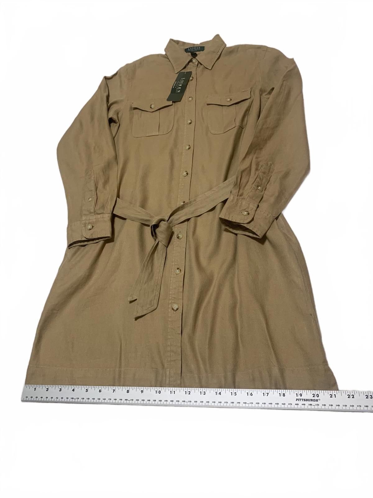 Lauren Ralph Lauren Petite Women's Size Petite Medium Tan Shirt Dress Belt