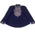 Coofandy Men's Size XL Blue Long Sleeve Embroidered tunic Collar Shirt Cotton