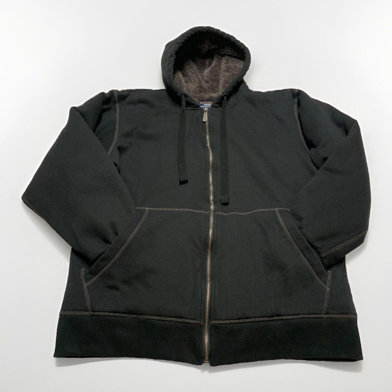 Smith's Work Wear Men's Large Black  Soft Sherpa Lined Hooded Sweater Jacket
