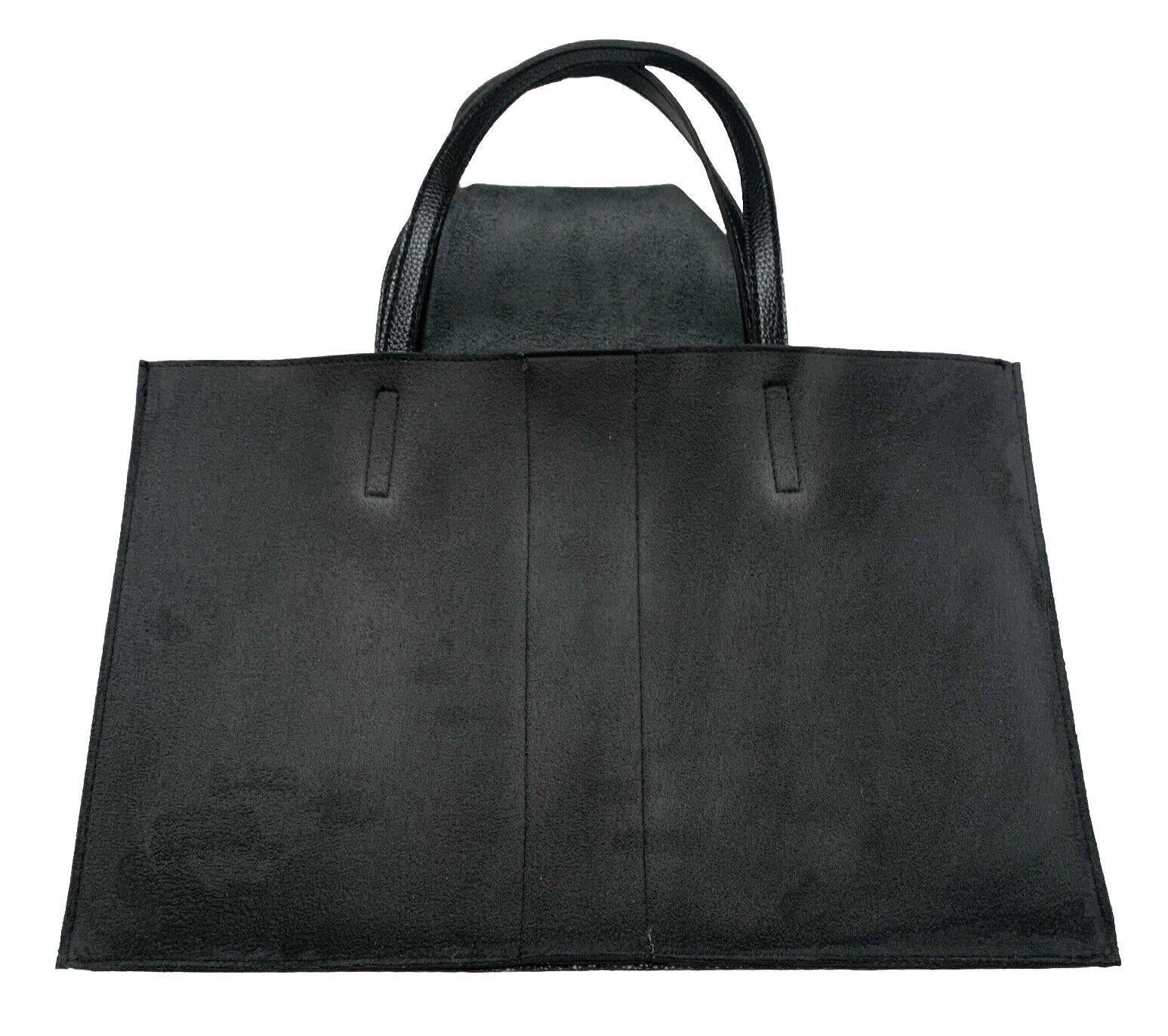 Vince Camuto Women’s Black Gray Stripe Pebbled Soft Vegan Leather Tote Bag