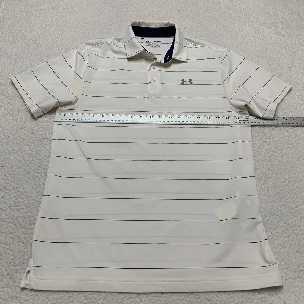 Under Armour Men's Size Medium White Black Striped Heat Gear Polo Shirt