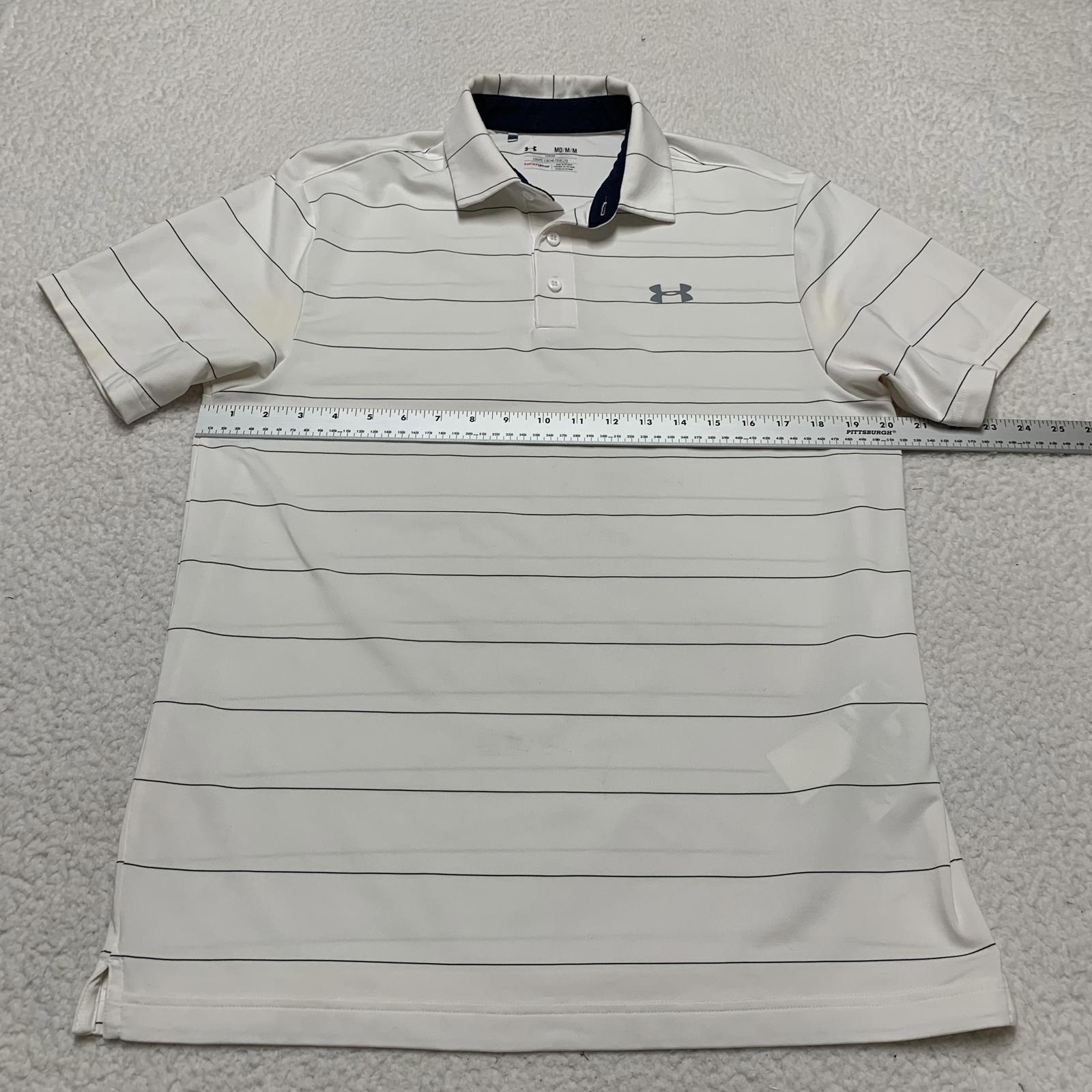 Under Armour Men's Size Medium White Black Striped Heat Gear Polo Shirt