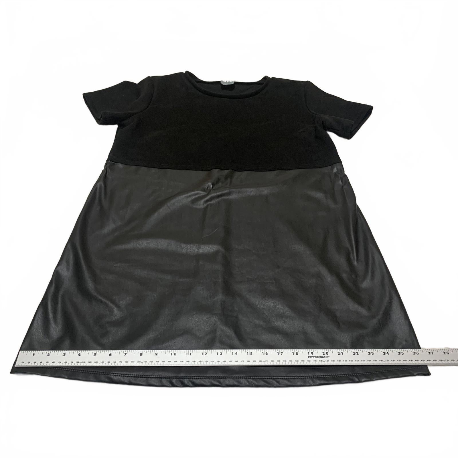 Arula Women's Size 1X Short Sleeve Casual Dress Faux Leather Skirt USA