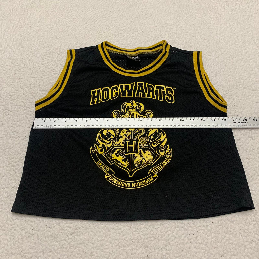 Harry Potter Kids Unisex Size L Black Yellow Hogwarts Crest Mesh Crop Top