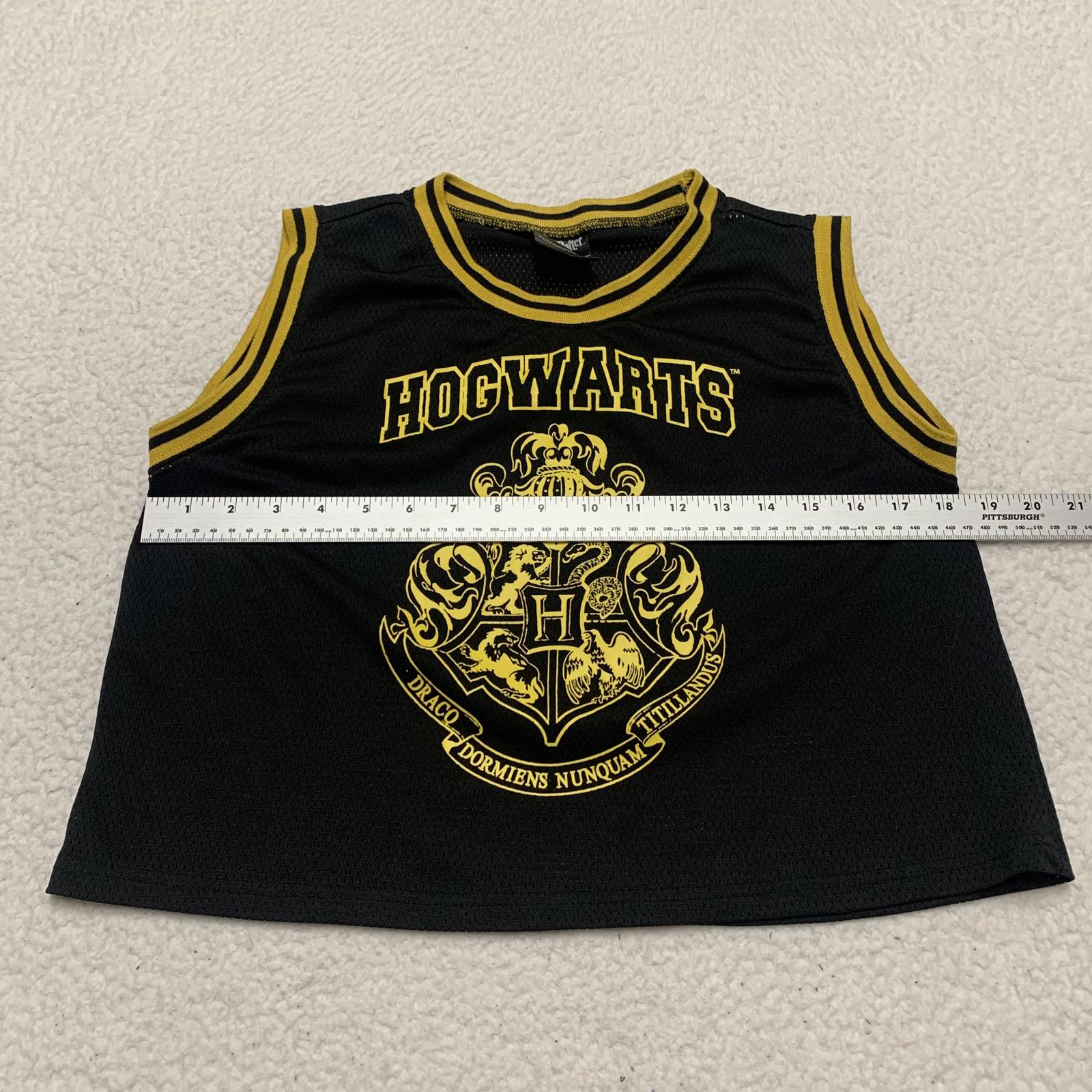 Harry Potter Kids Unisex Size L Black Yellow Hogwarts Crest Mesh Crop Top