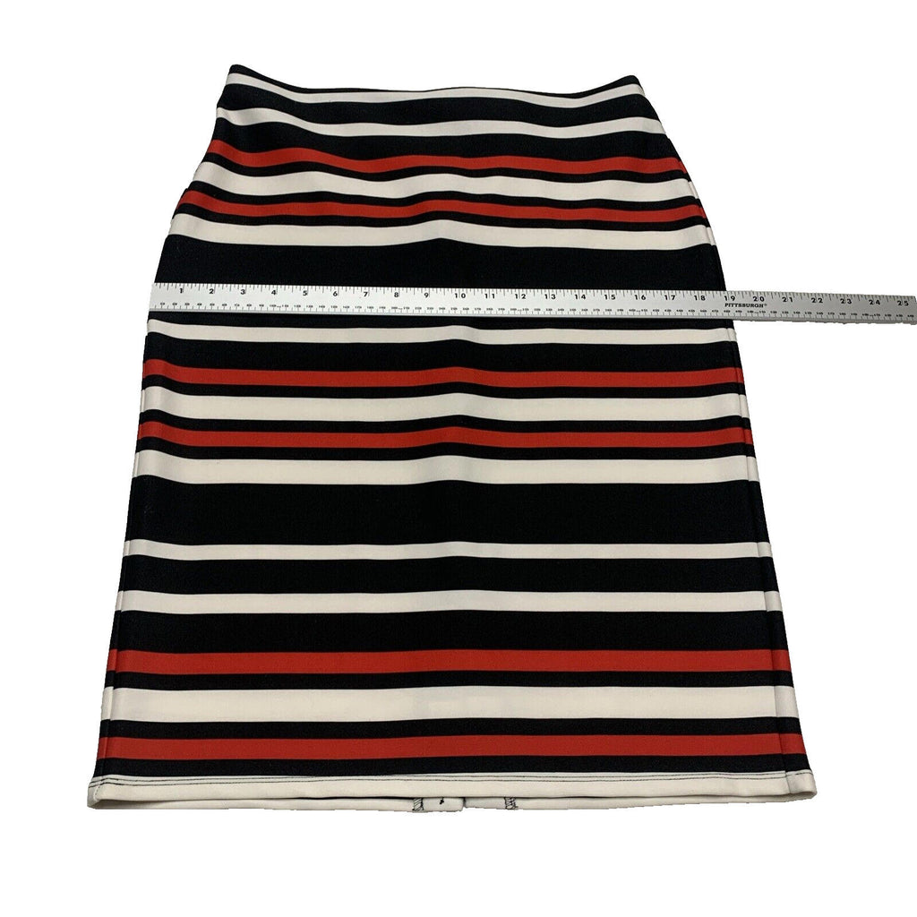 NYCC Women's Size M Red Black Bold Stripe Knee Length Modest Pencil Skirt