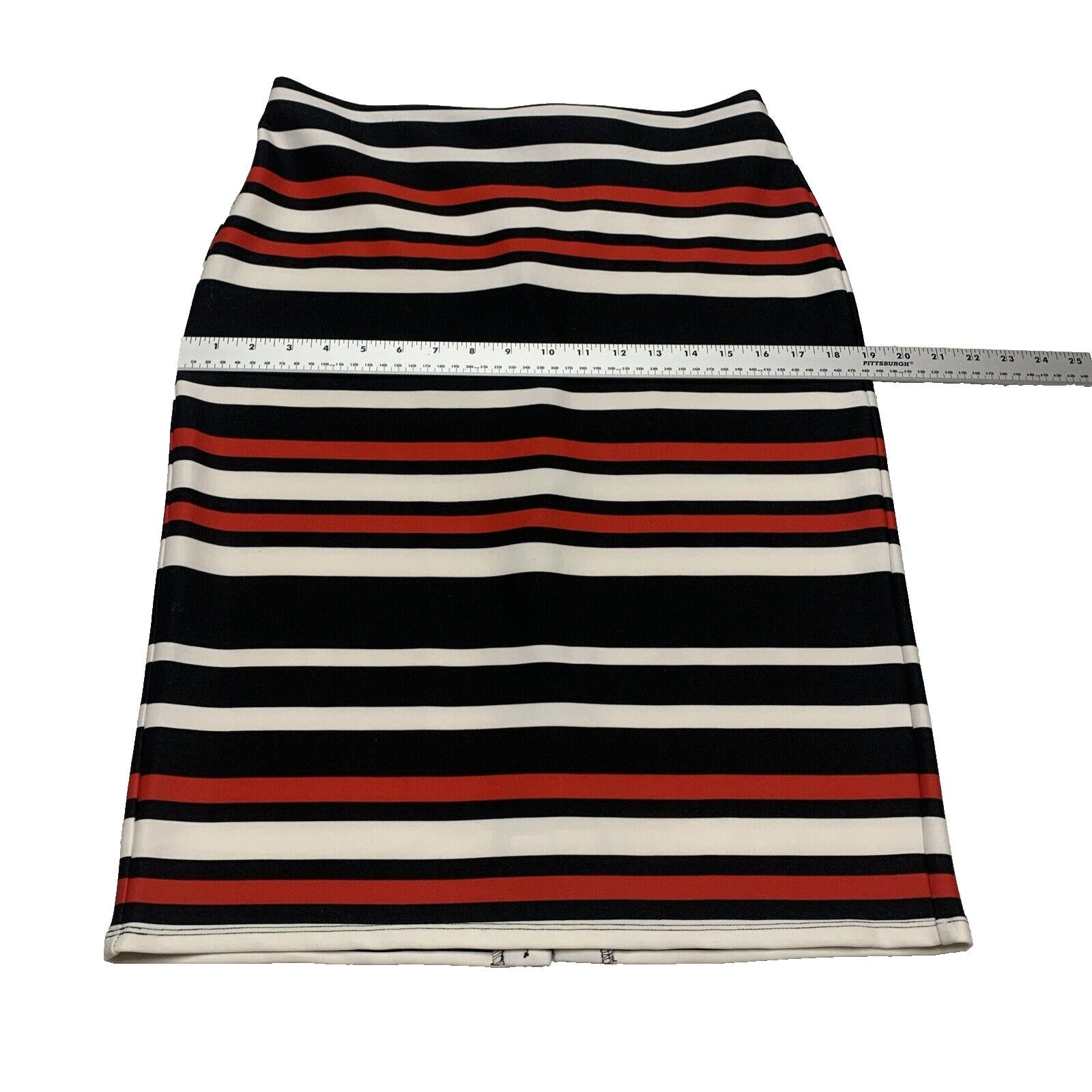 NYCC Women's Size M Red Black Bold Stripe Knee Length Modest Pencil Skirt