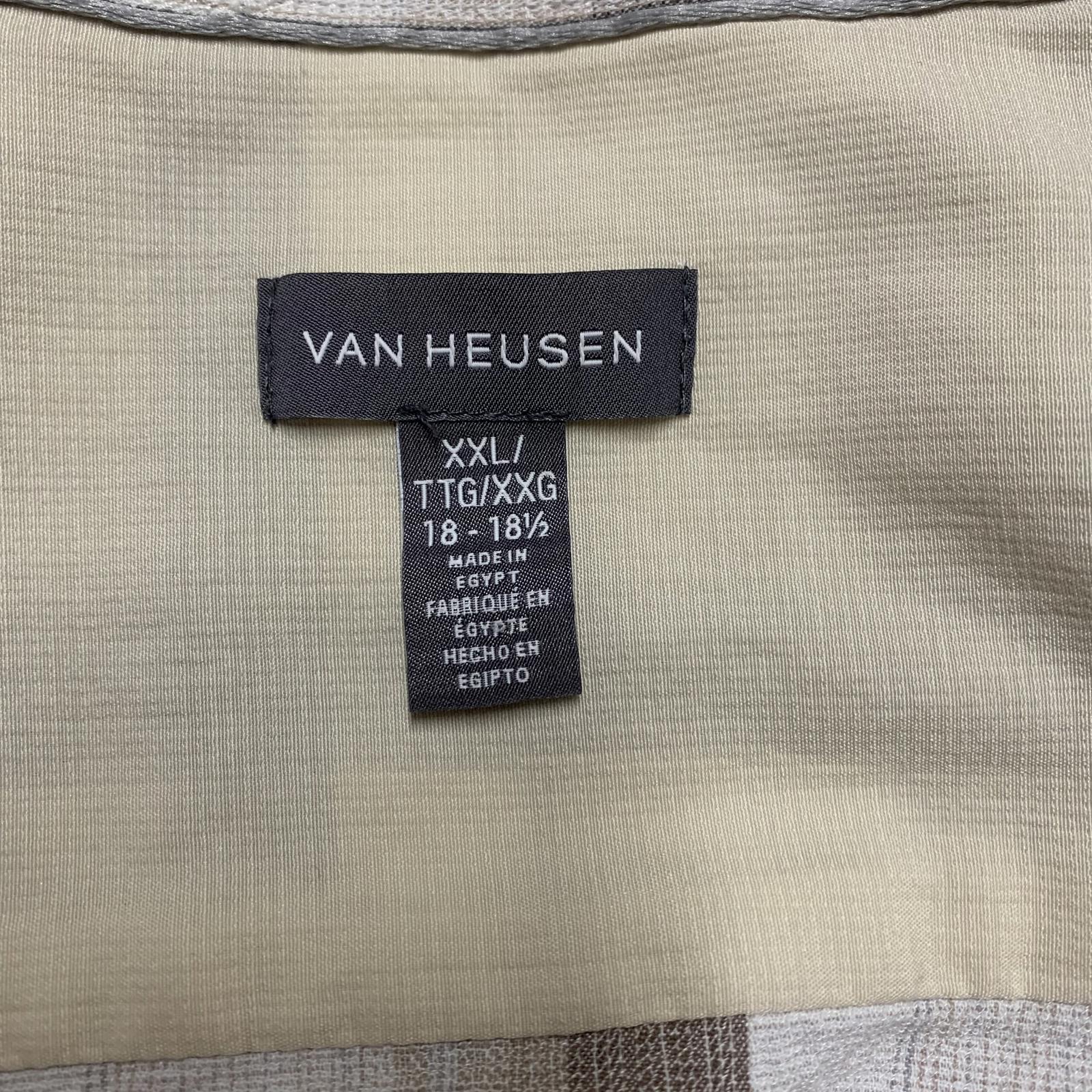 Van Heusen Mens Size XXL Beige Plaid Short Sleeve Button Shirt