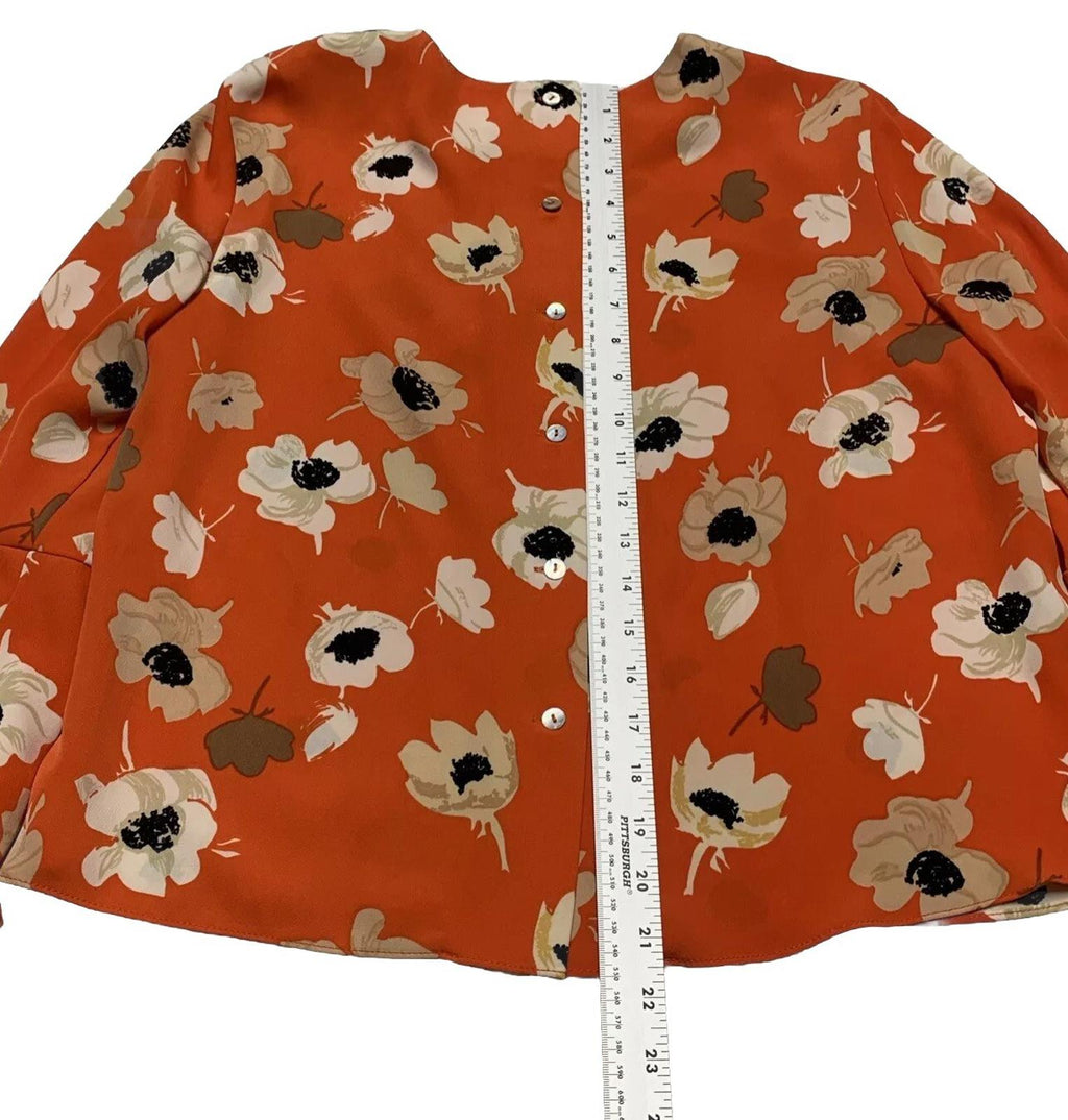 Carmen Marc Valvo Women’s Size 8 Orange Floral Print Bell Sleeve Top
