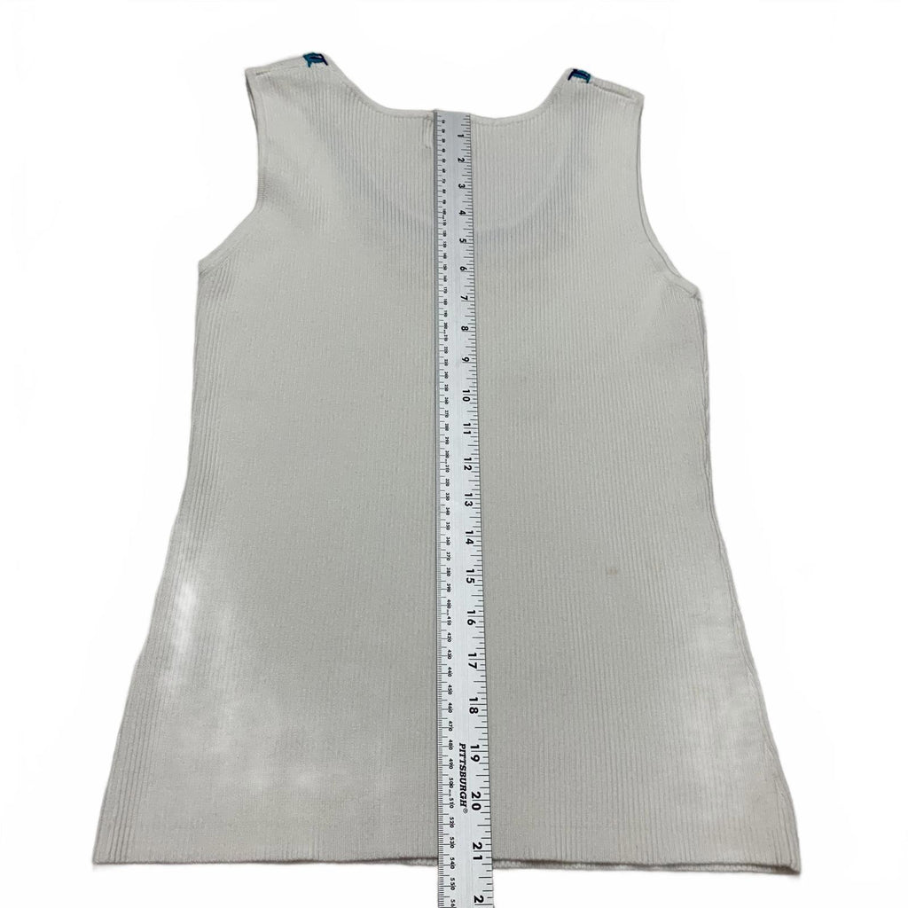 Ruby Rd. Womens Size XL Petite White Ribbed Knit Tank Top Decorative Neckline