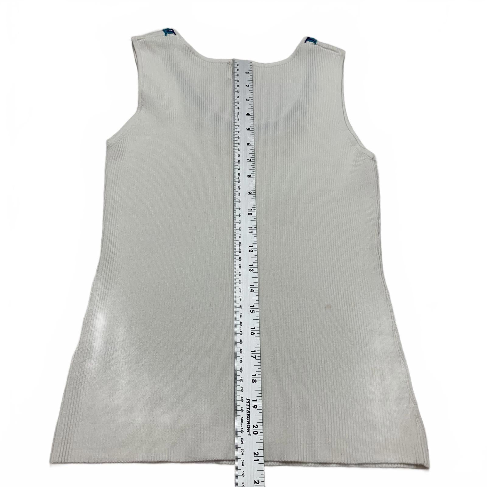 Ruby Rd. Womens Size XL Petite White Ribbed Knit Tank Top Decorative Neckline