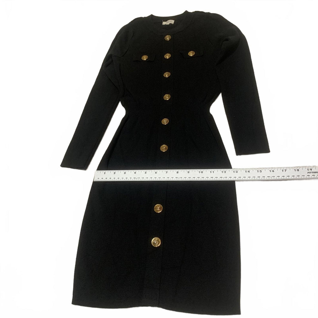 Moocci Paris Women's Size S/M Black Long Sleeve Button Front Stretch Dress