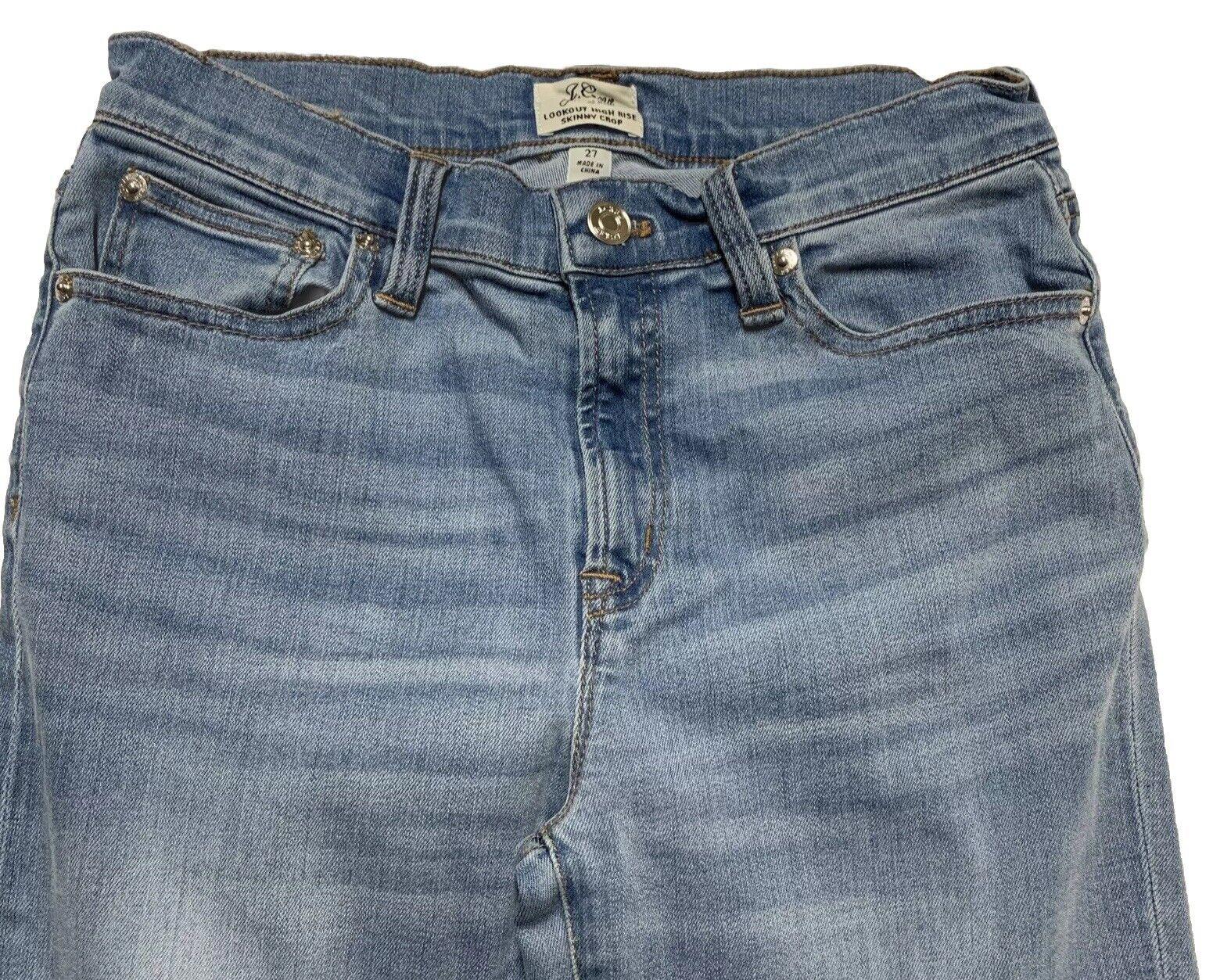 J. Crew Women's Jeans Size 27 Blue Light Wash Denim Skinny Crop Distress Raw Hem