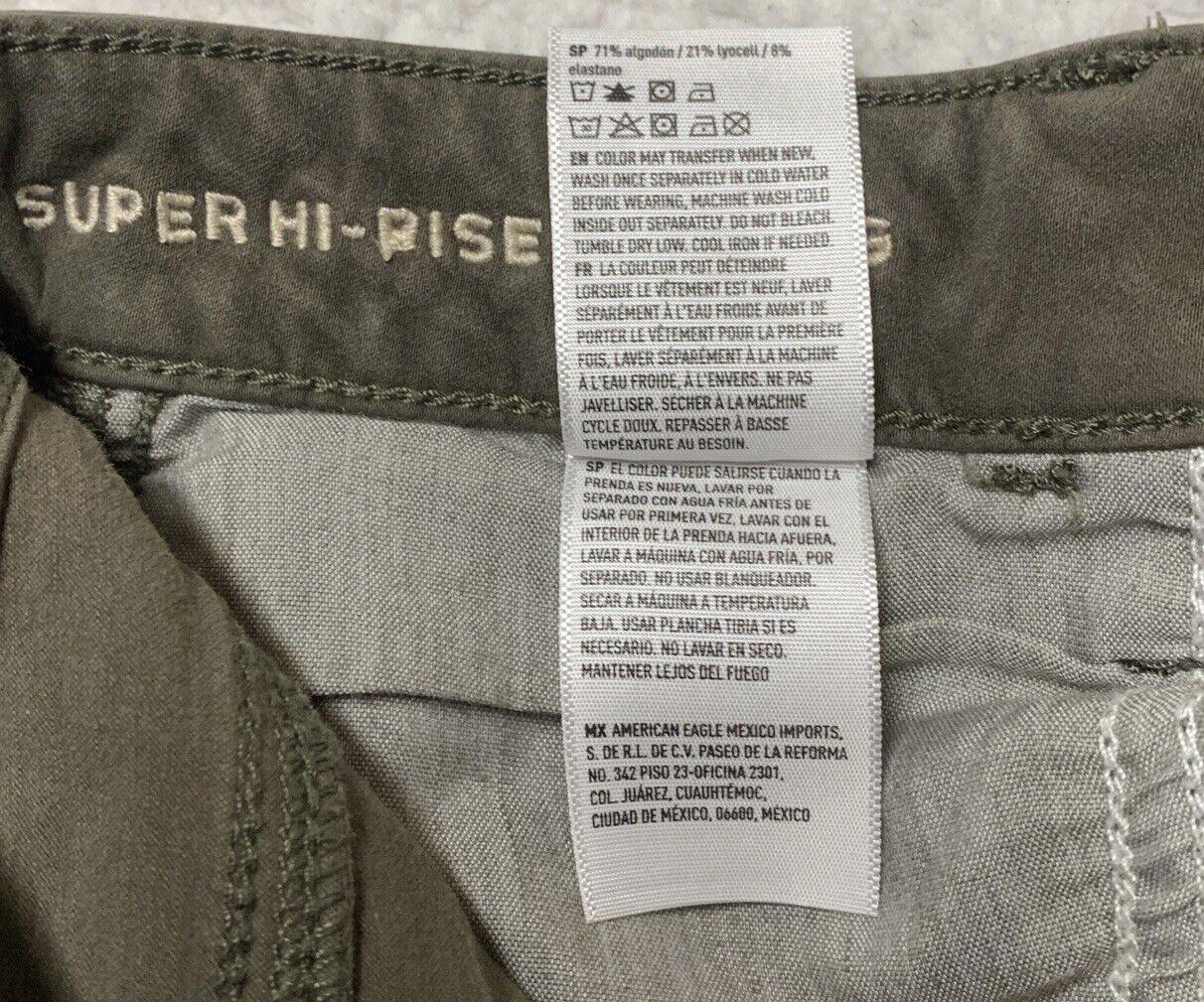 American Eagle Women's Sz 2 Reg  Grayish Green Super High Rise Stretch Jegging