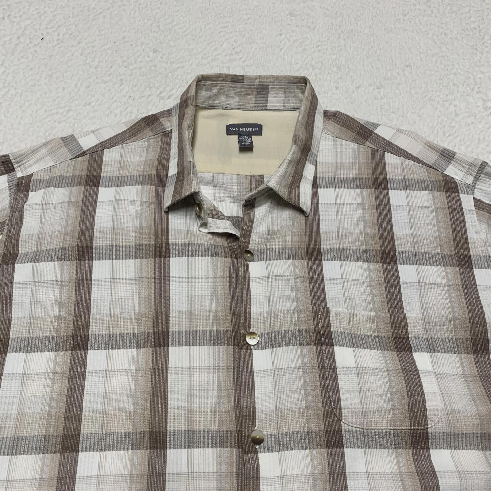 Van Heusen Mens Size XXL Beige Plaid Short Sleeve Button Shirt