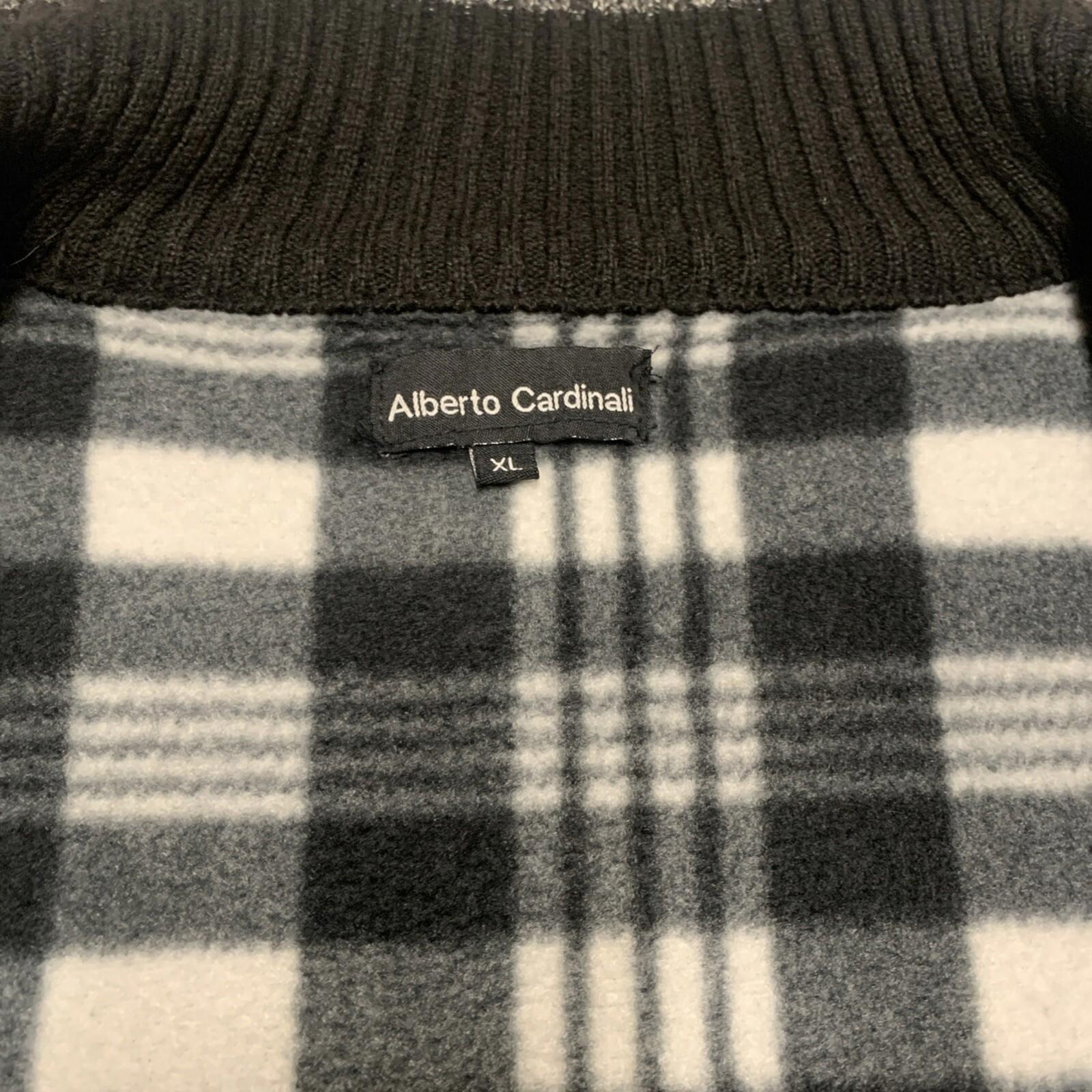 Alberto Cardinali Men's Cardigan XL Black Gray Full Zip Fleece Lined Elbow Patch