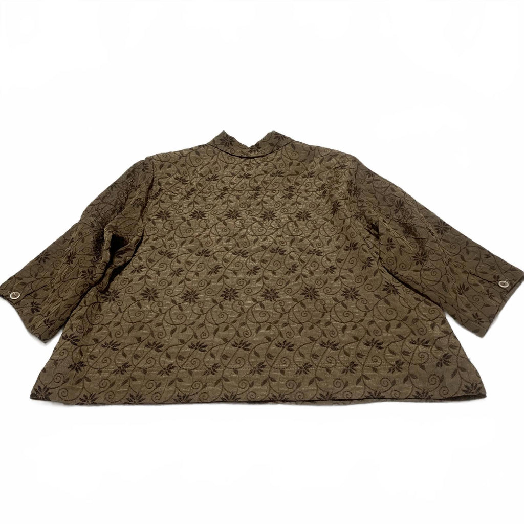 Erin By Erin London Women's 2X Metallic Floral Jacquard Blouse Brown 3/4 Sleeve