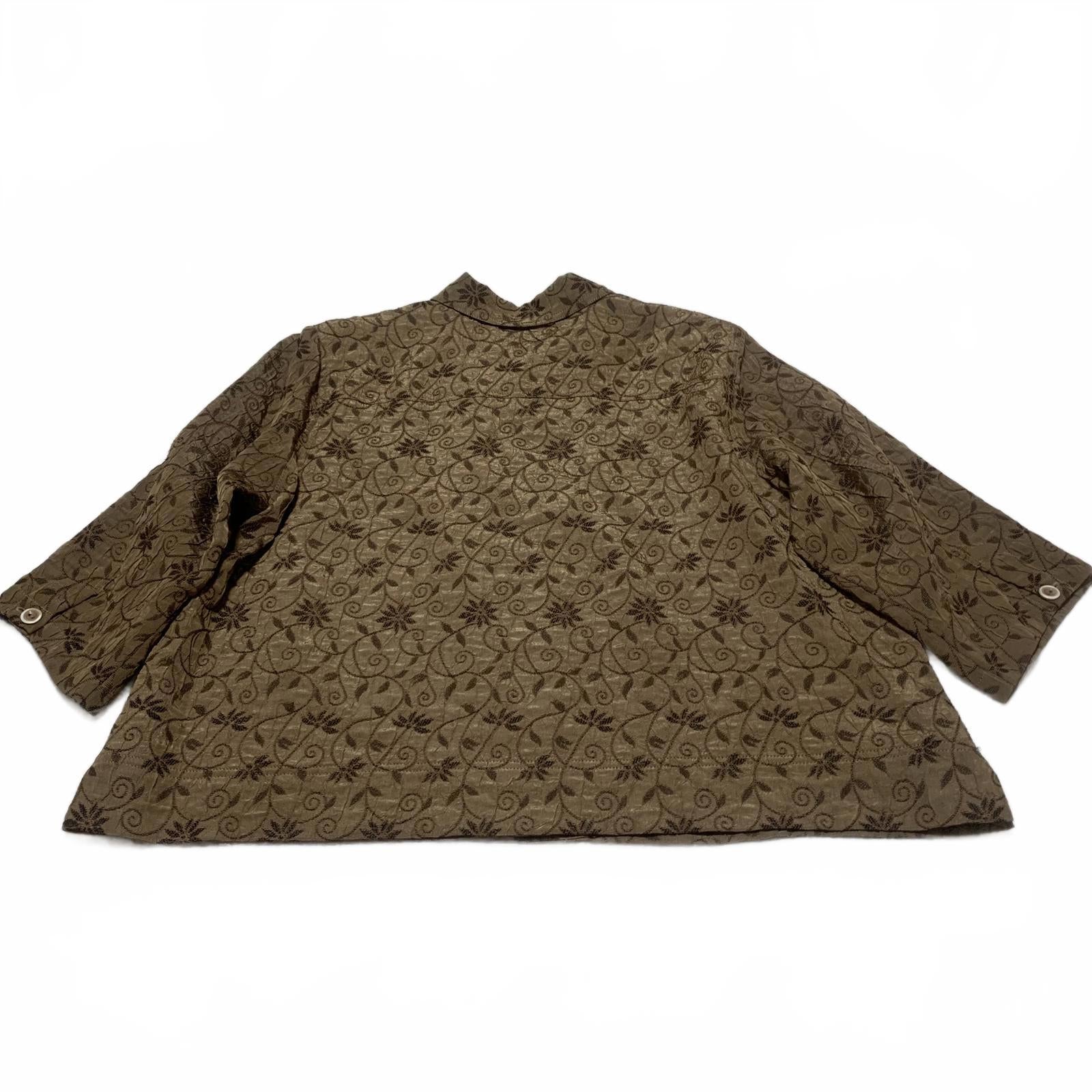 Erin By Erin London Women's 2X Metallic Floral Jacquard Blouse Brown 3/4 Sleeve