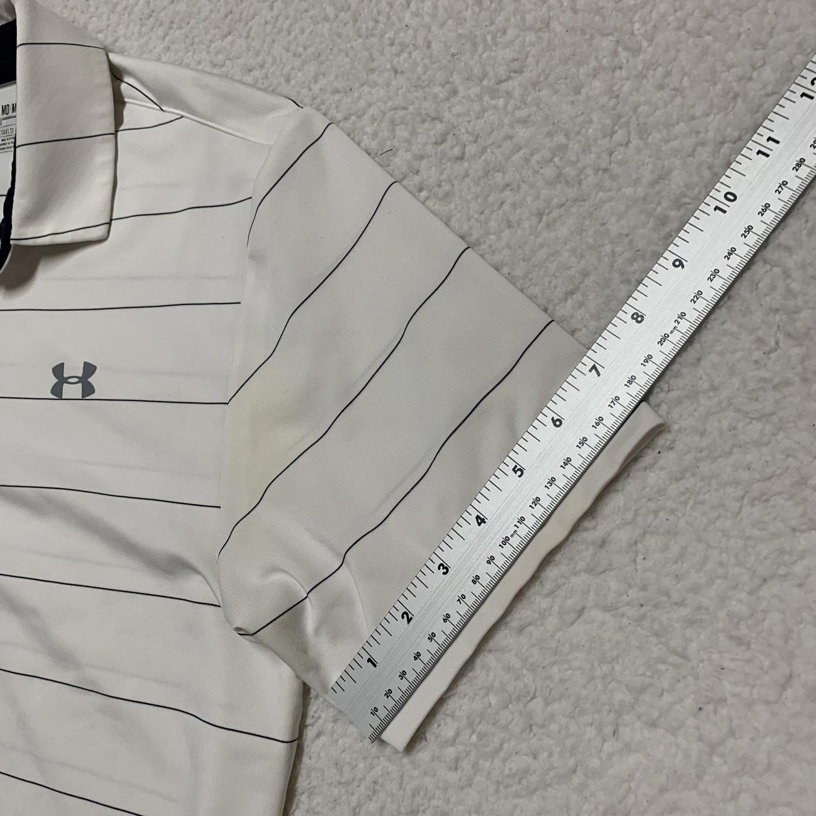 Under Armour Men's Size Medium White Black Striped Heat Gear Polo Shirt