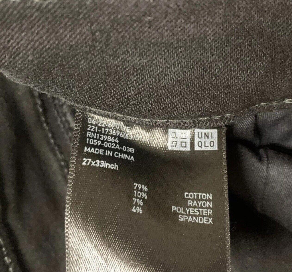 Uniqlo Men's Size 27x 26.75 Black Skinny Jeans Mid Rise Denim Cotton Blend