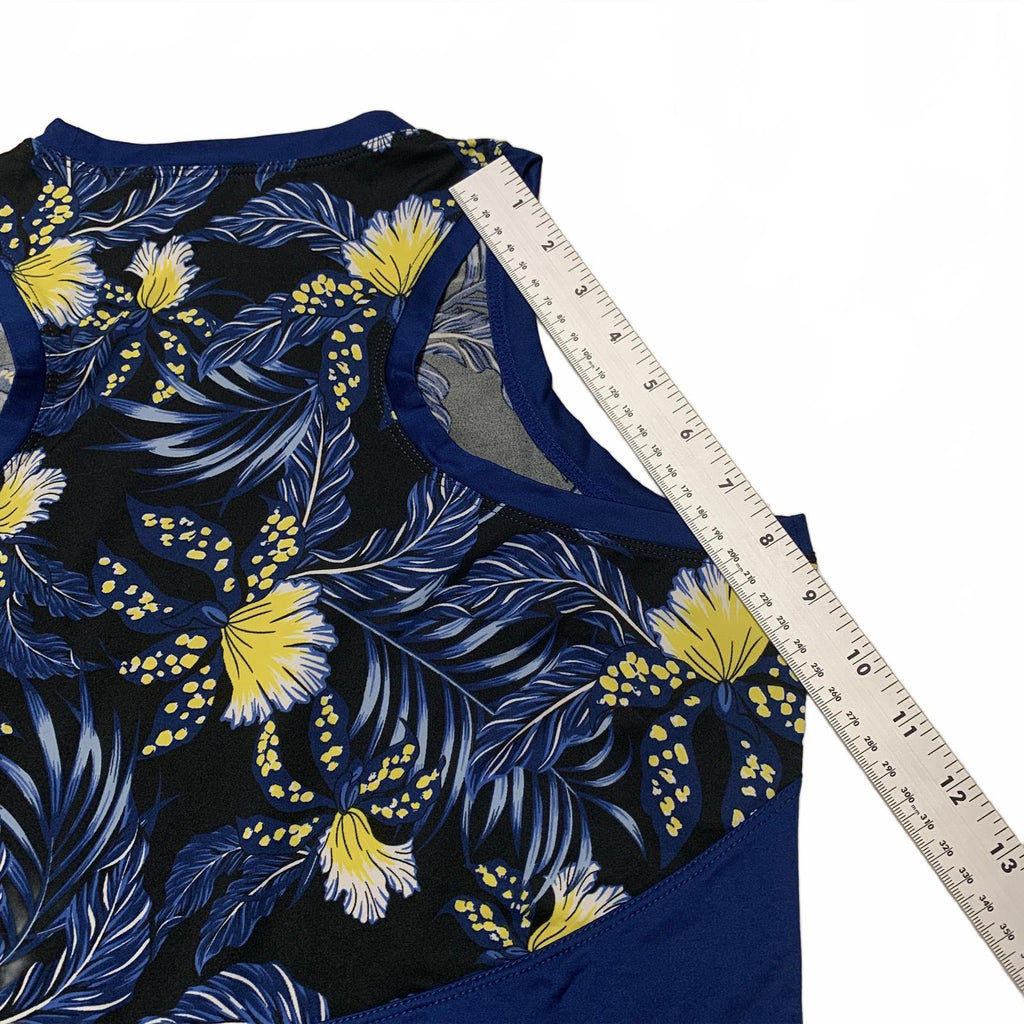 TAIL Women's Sz M Debbie Blue Jungle Sleeveless Floral Top Stretch