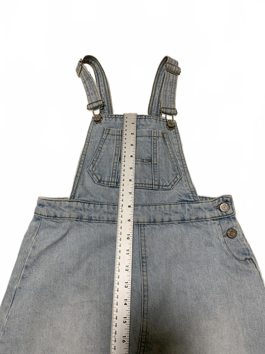 Zara Girls Size 13/14 Light Wash Distressed Denim Overall Skirt Frayed Hem