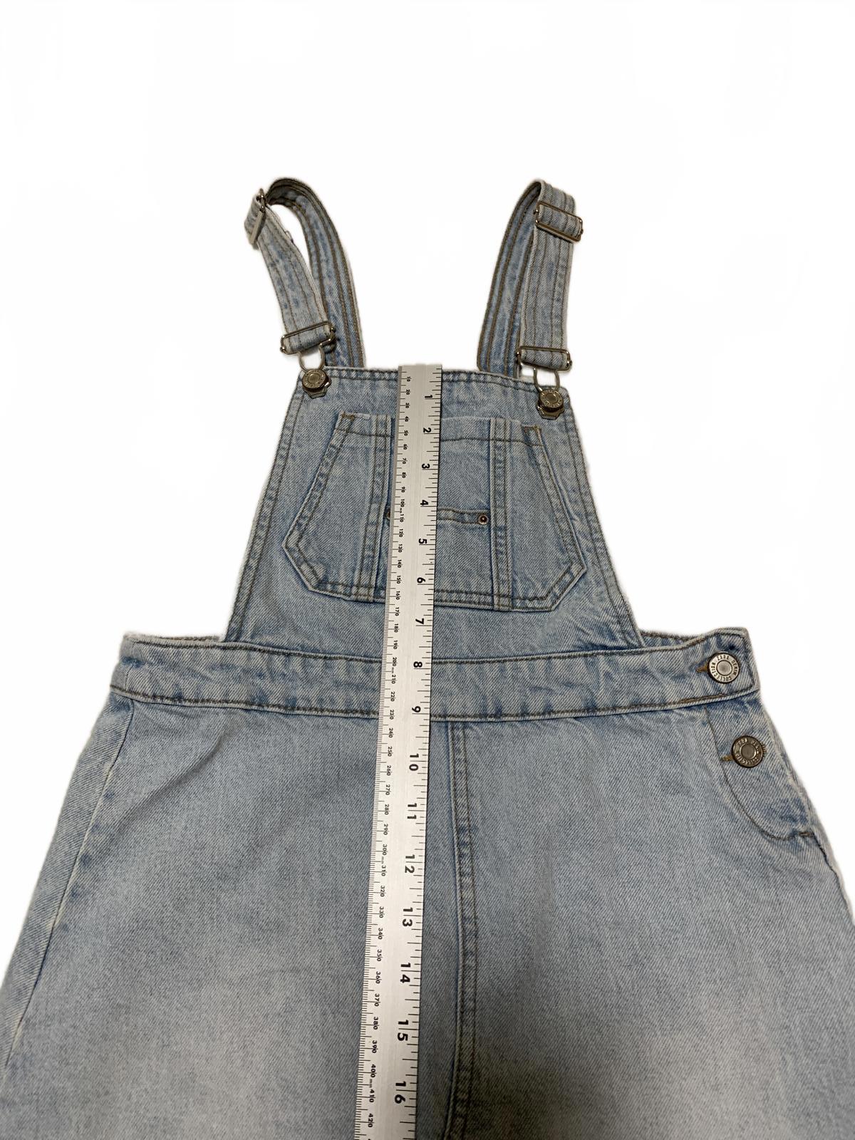 Zara Girls Size 13/14 Light Wash Distressed Denim Overall Skirt Frayed Hem