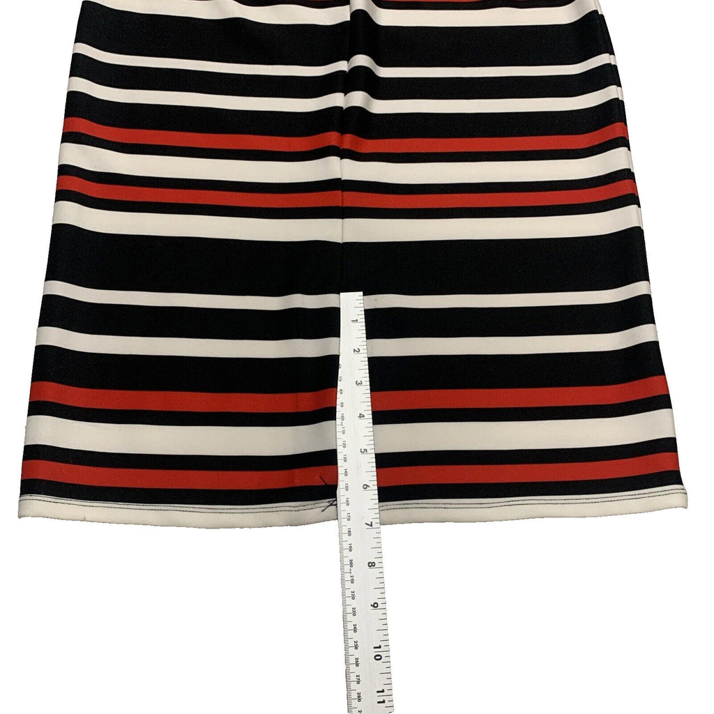 NYCC Women's Size M Red Black Bold Stripe Knee Length Modest Pencil Skirt