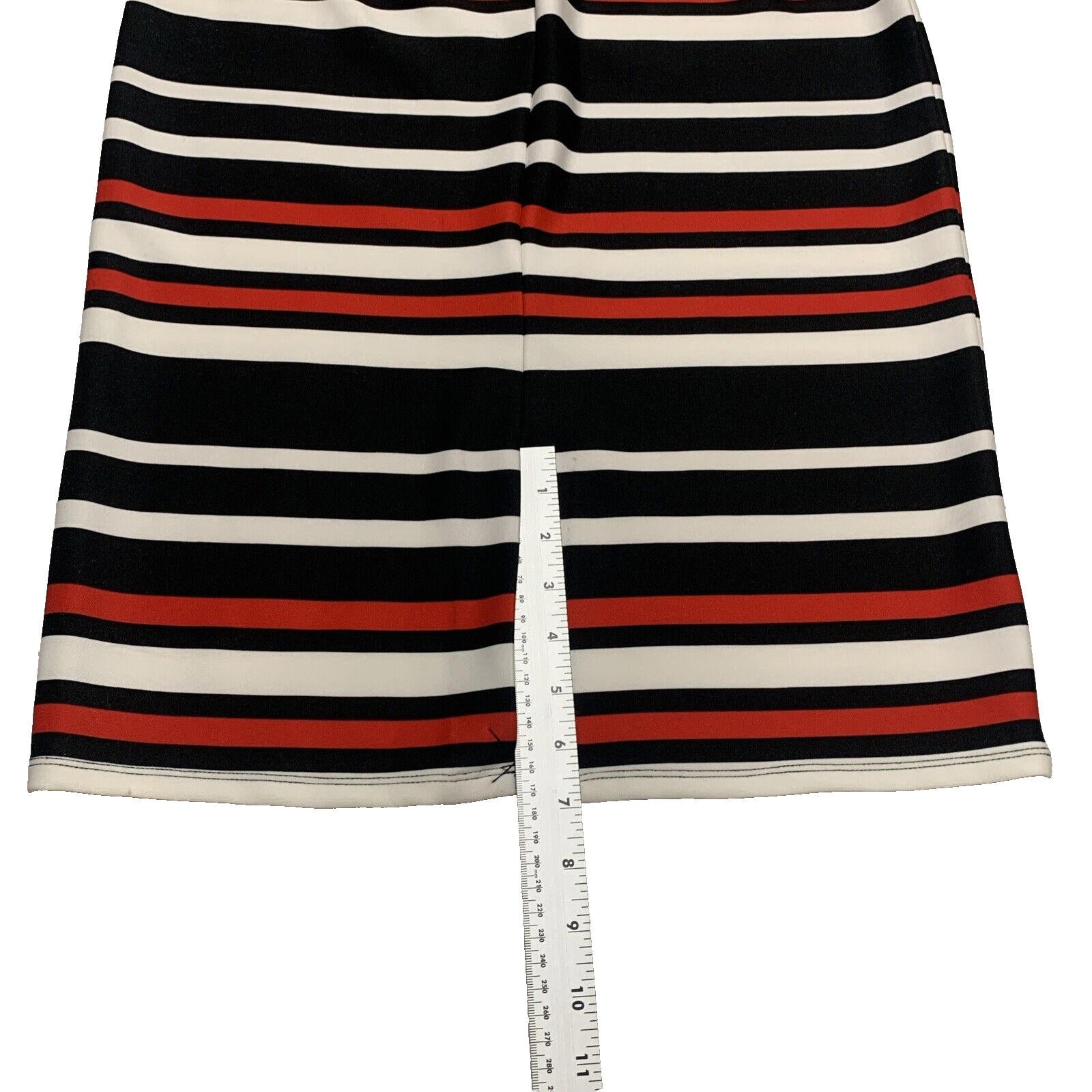NYCC Women's Size M Red Black Bold Stripe Knee Length Modest Pencil Skirt
