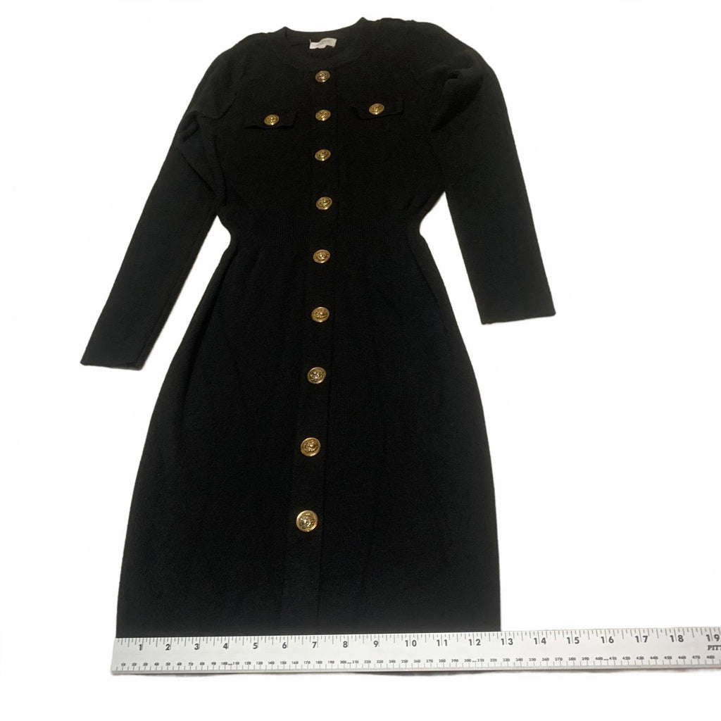 Moocci Paris Women's Size S/M Black Long Sleeve Button Front Stretch Dress
