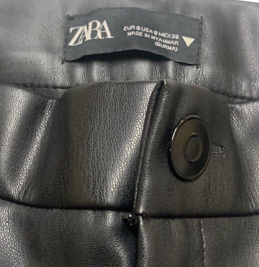 Zara Pants Women's Small Black Polyester/Faux Leather Ankle