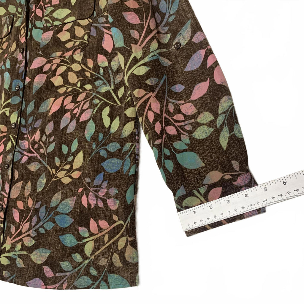 Denim & Company d&co Women's Size L Multicolor Leaf Print Shirt  Boho Fall Style