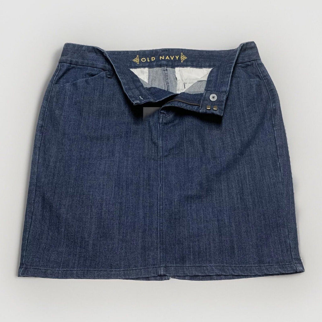Old Navy Women's 12 Dark Denim Blue Trouser Skirt Pocket Pencil Stretch Slit