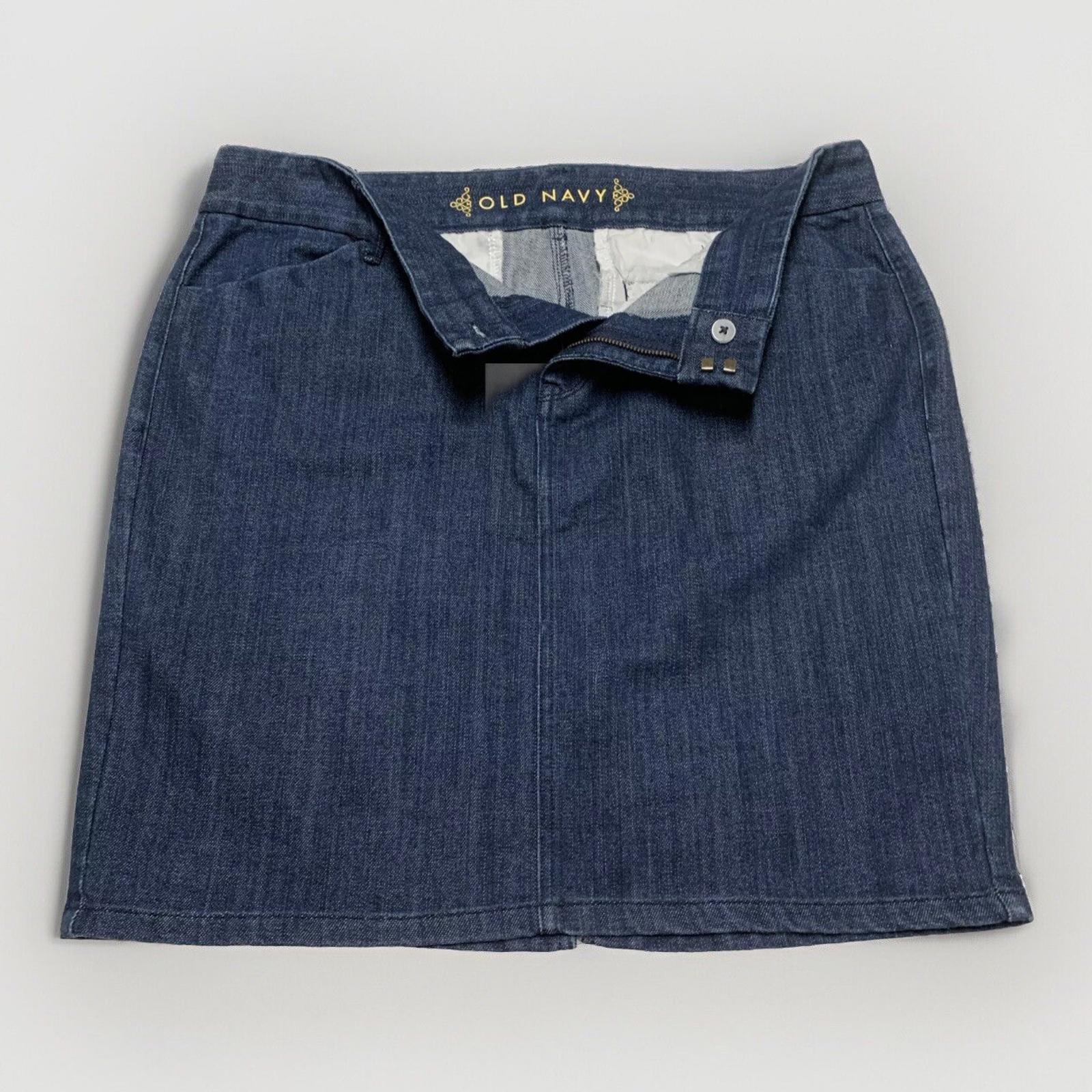 Old Navy Women's 12 Dark Denim Blue Trouser Skirt Pocket Pencil Stretch Slit