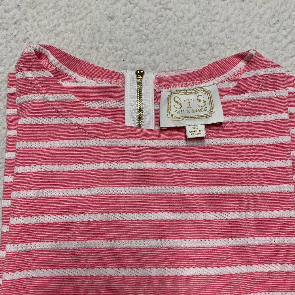Sail to Sable Juniors Size X-Small Pink White Striped Long Sleeve Summer Dress