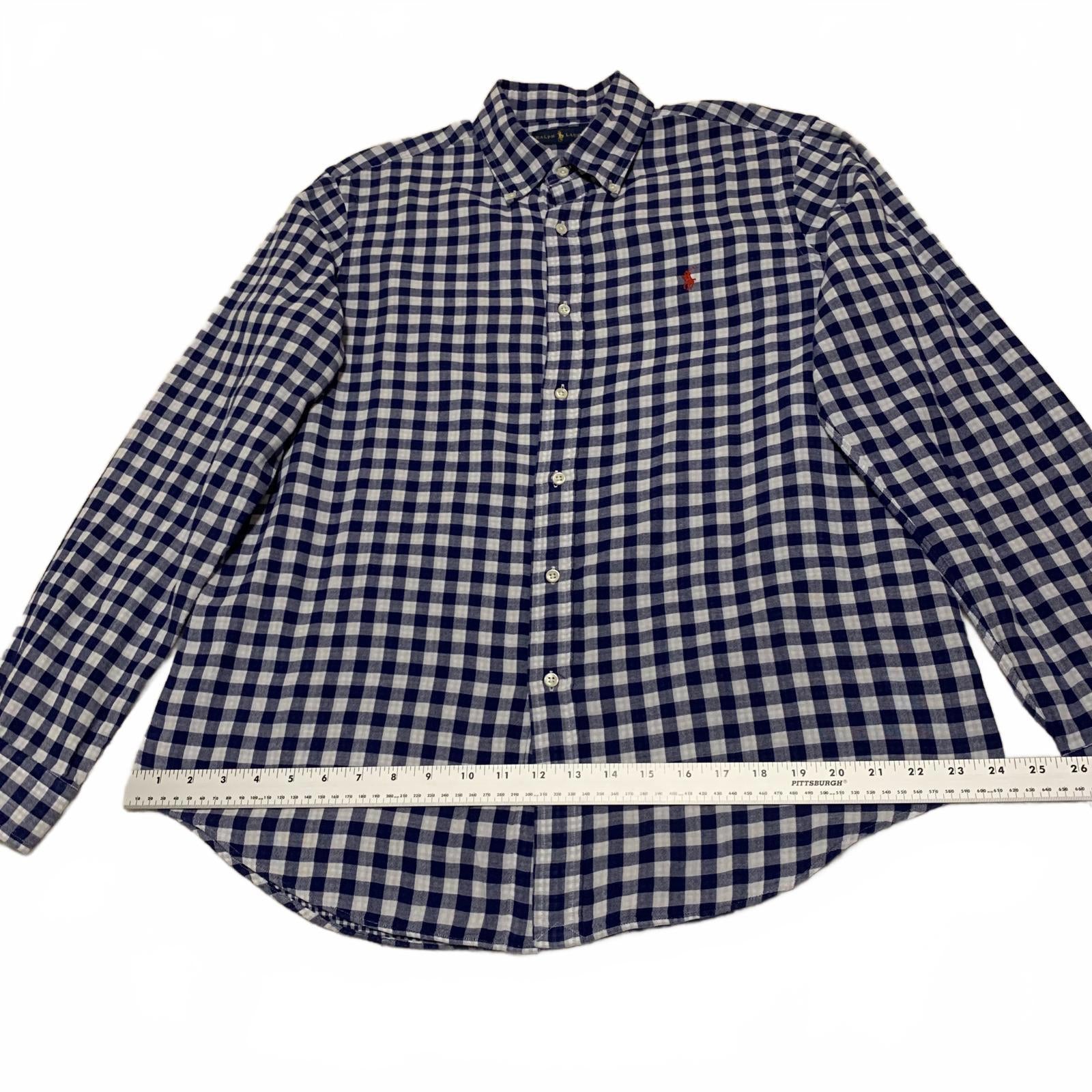 Ralph Lauren Men's Shirt Size L  Blue White Checkered Casual Button Long Sleeve