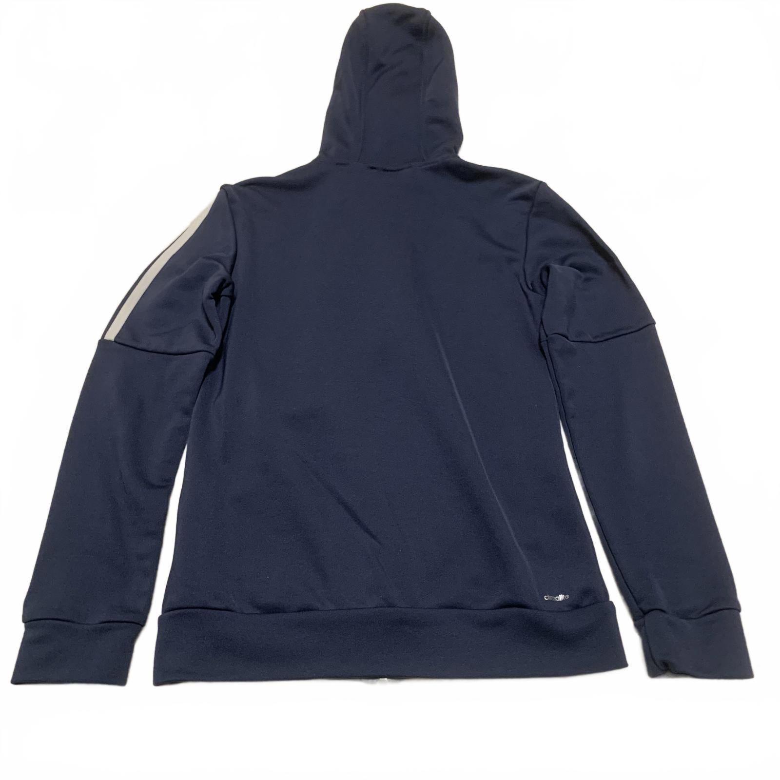 Adidas Women's Size S Navy Blue Hooded Zip-Up Hoodie Sweater 3 Stripes