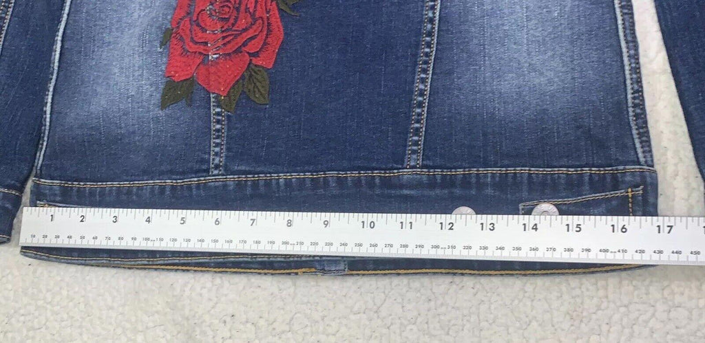Lularoe Jaxon Jean Jacket Red Rose Sz XXS Small  Embroidery