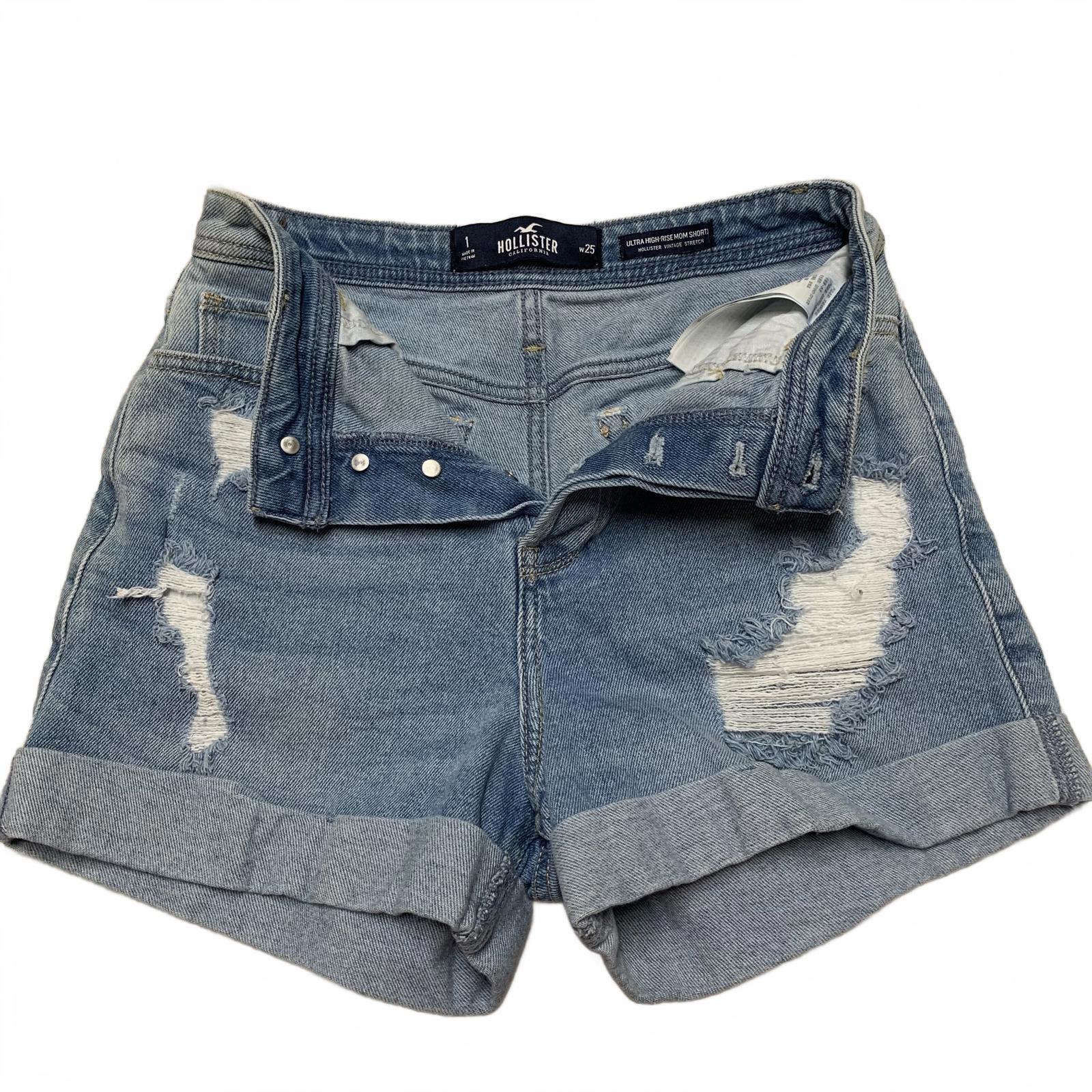 Hollister Ultra High-Rise Mom Shorts Sz 1 W25 Distressed Blue Wash