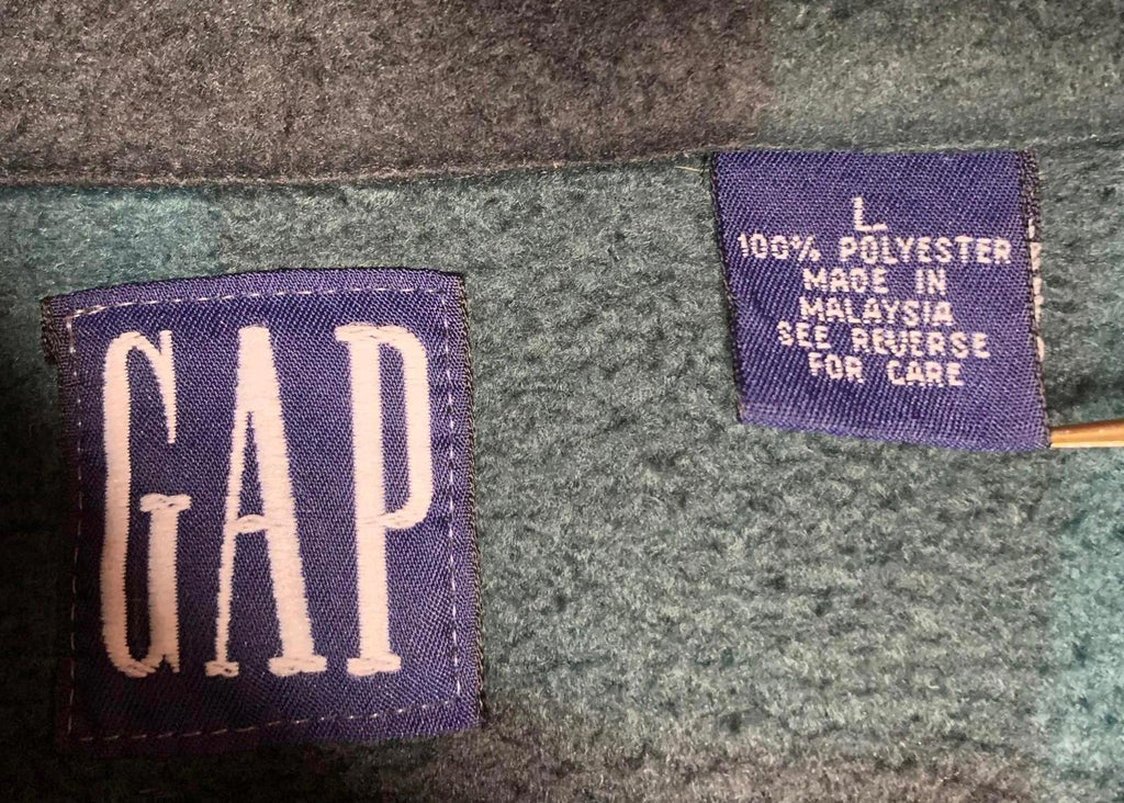 GAP Men's Size Large Buffalo Plaid Green Black Checkered Fleece Vest