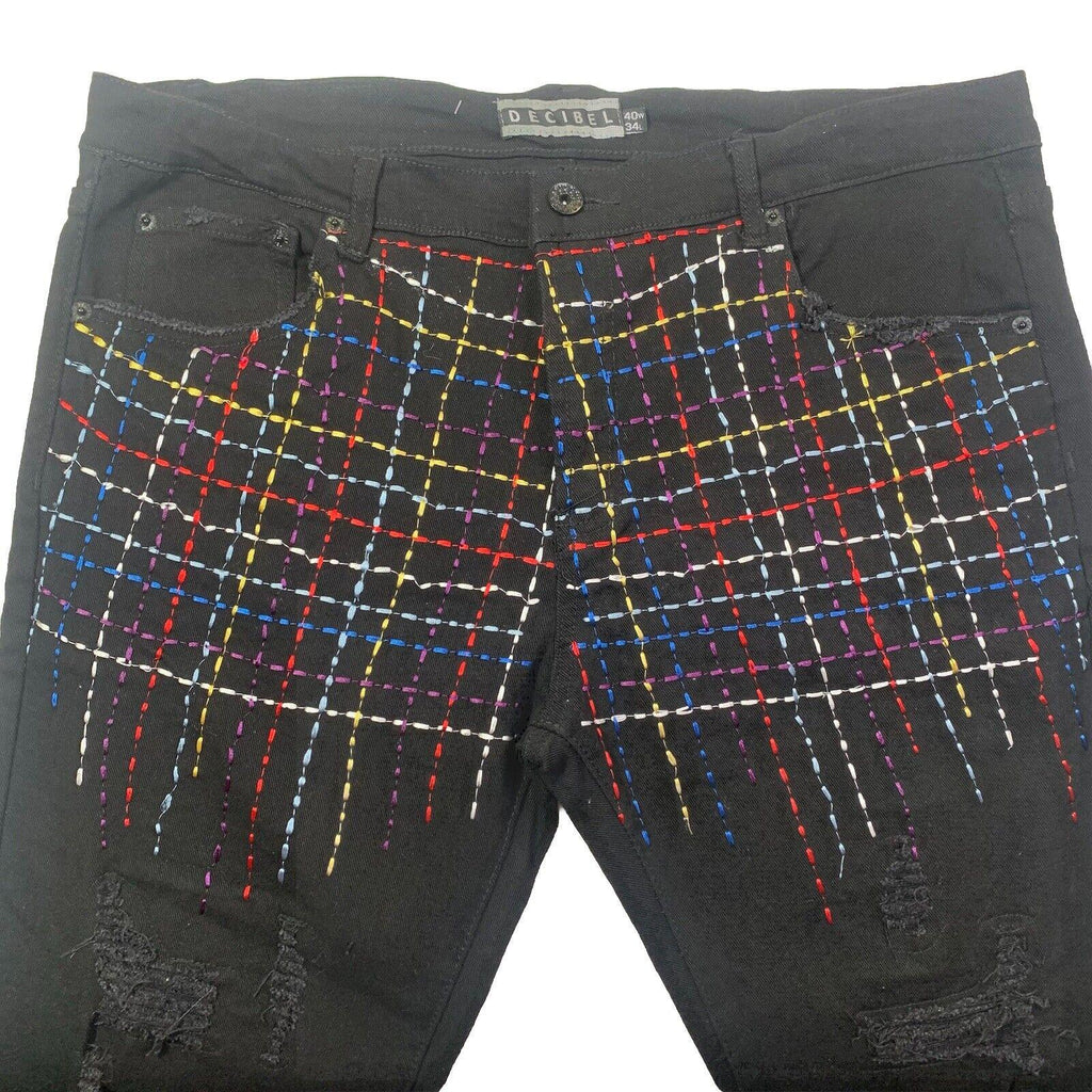 Decibel Black Jeans Men's 40x34 Embroidered Front Frayed