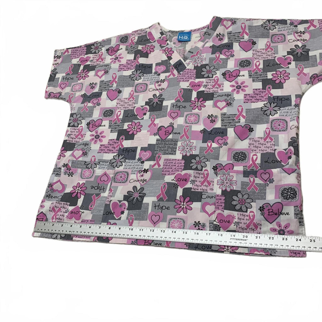 HQ Scrub High Quality Basic Women's L/XL Pink Ribbon Breast Cancer Awareness