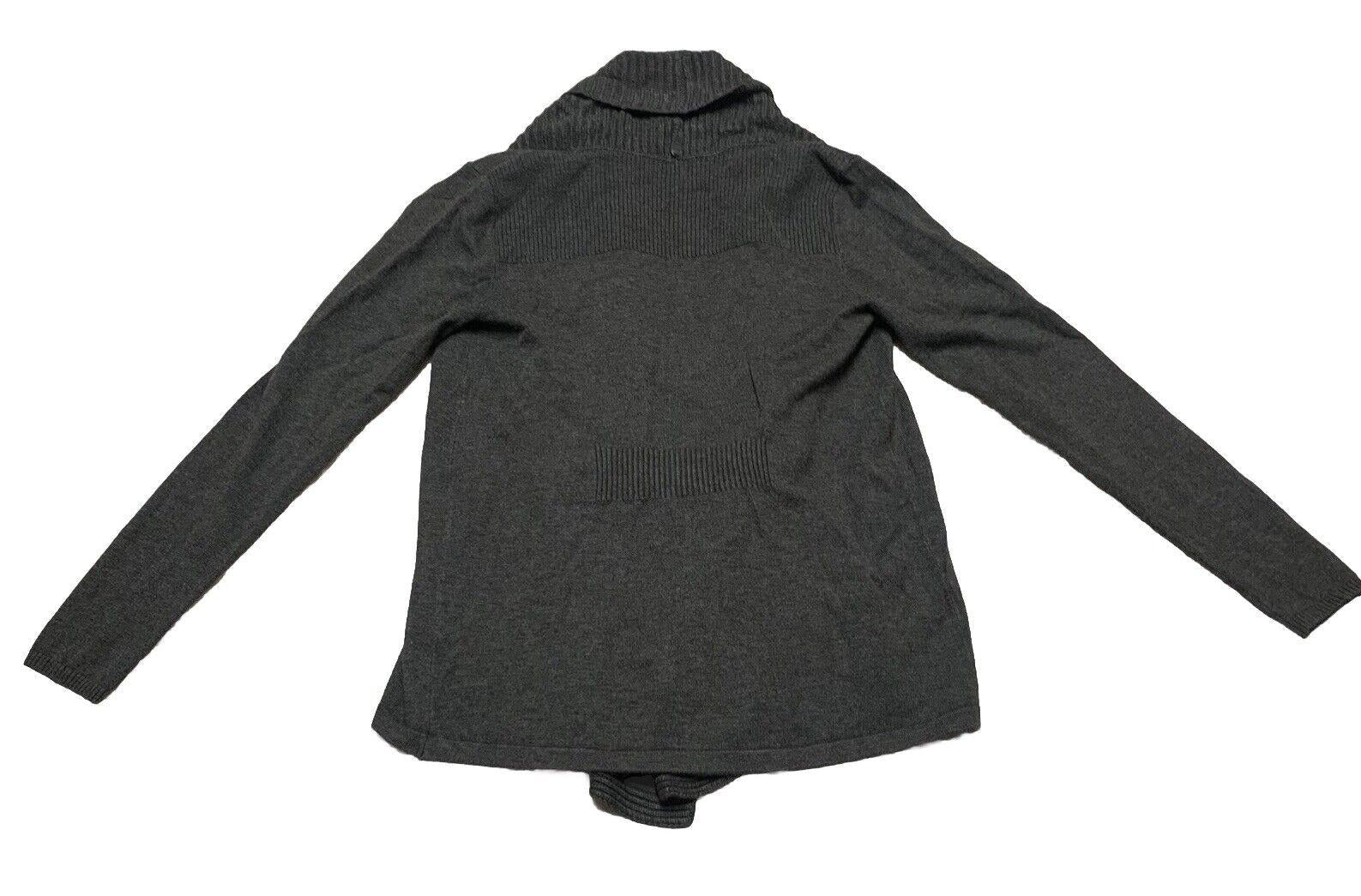 Premise Studio Women’s Small Gray Soft Knit Cascading Open Front Buckle Sweater