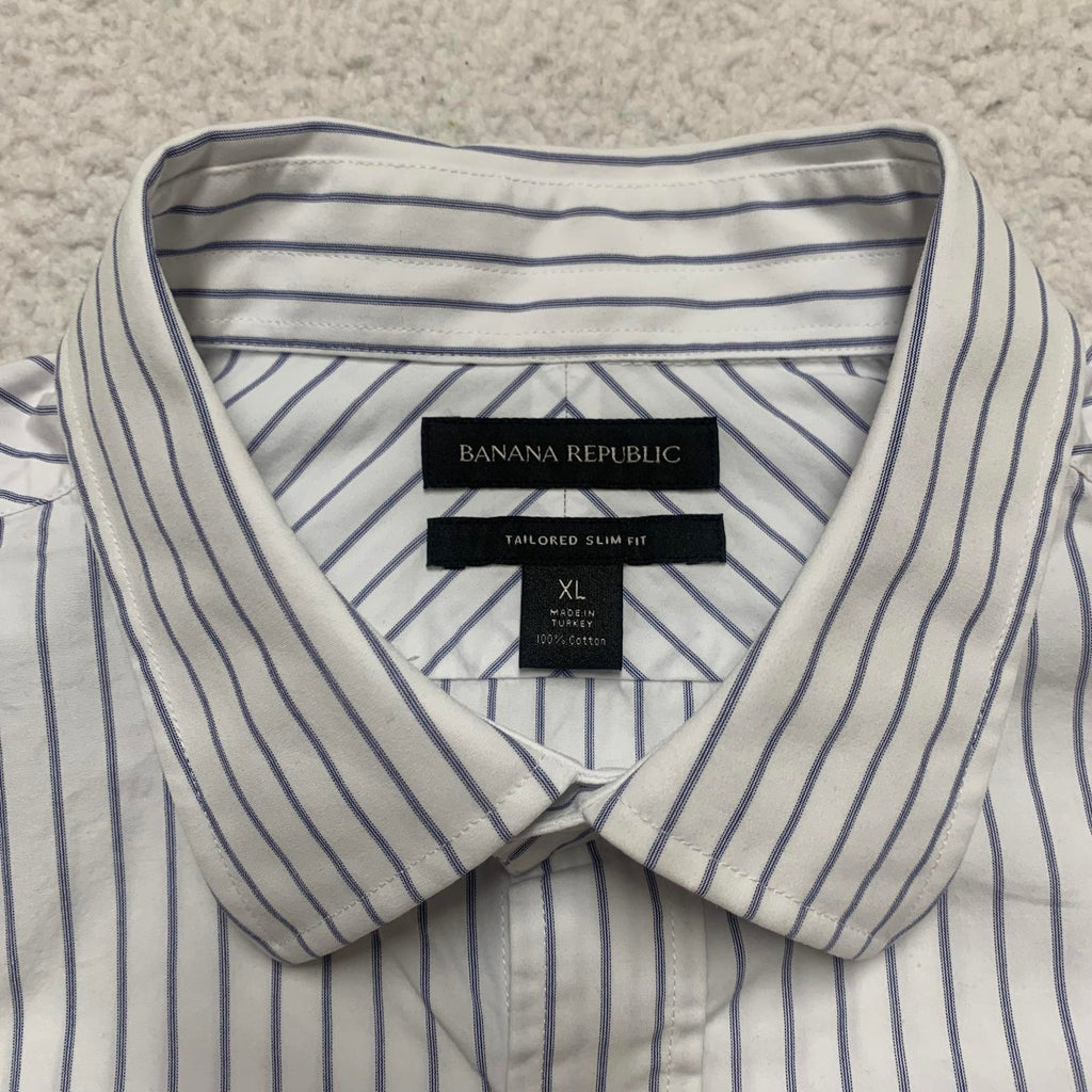 Banana Republic Men's Size XL Slim Fit White Blue Striped Button-Up Shirt