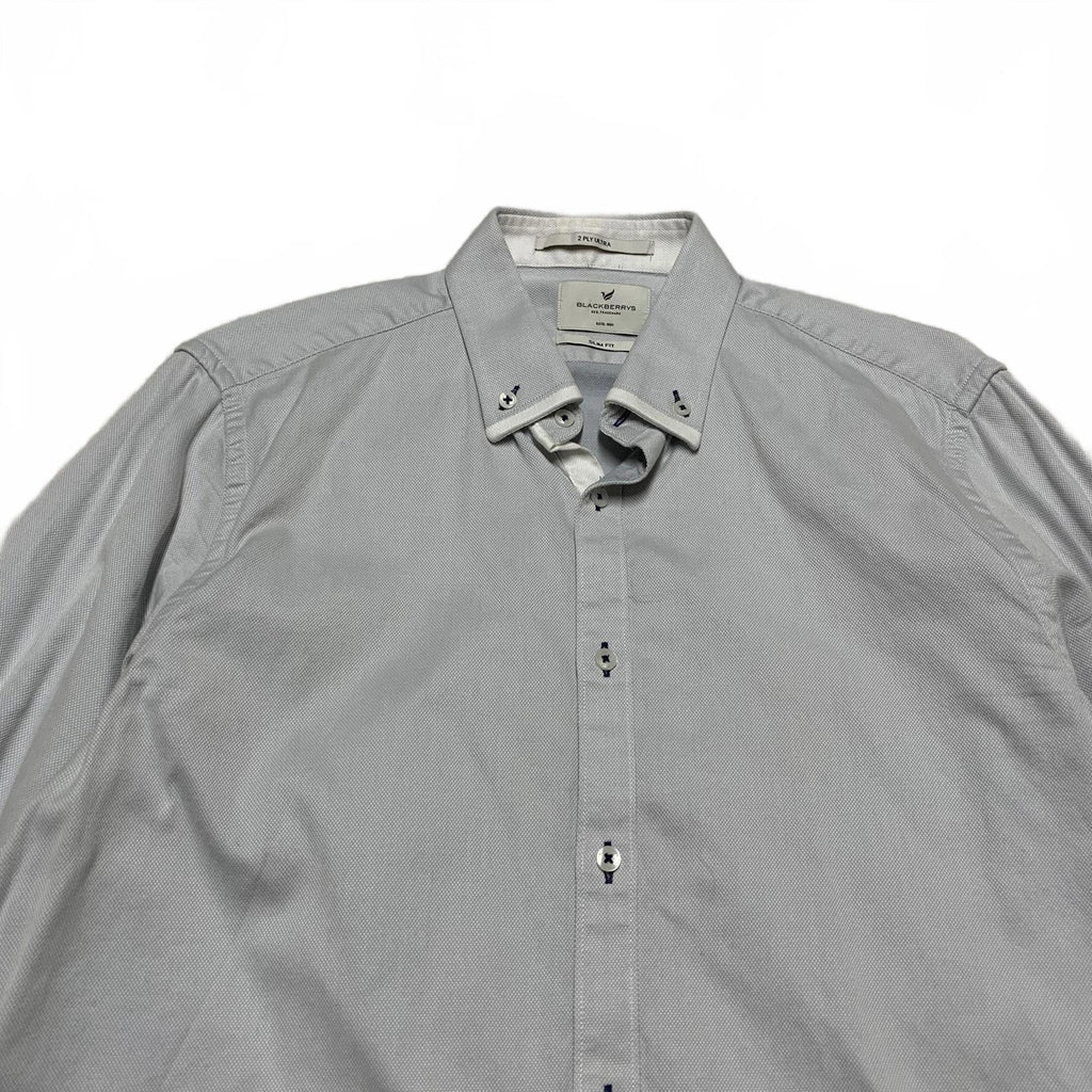Blackberrys Mens Size L/40 Blue Gray Slim Fit Dress Shirt 2 Ply Ultra