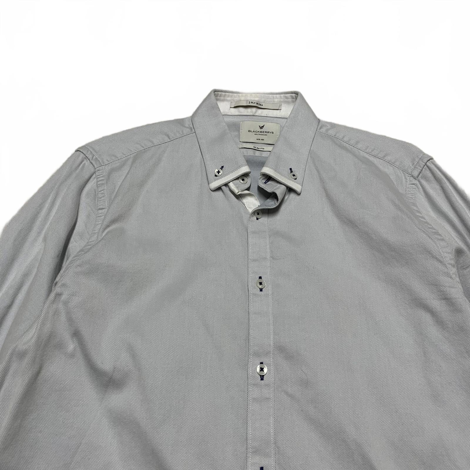 Blackberrys Mens Size L/40 Blue Gray Slim Fit Dress Shirt 2 Ply Ultra