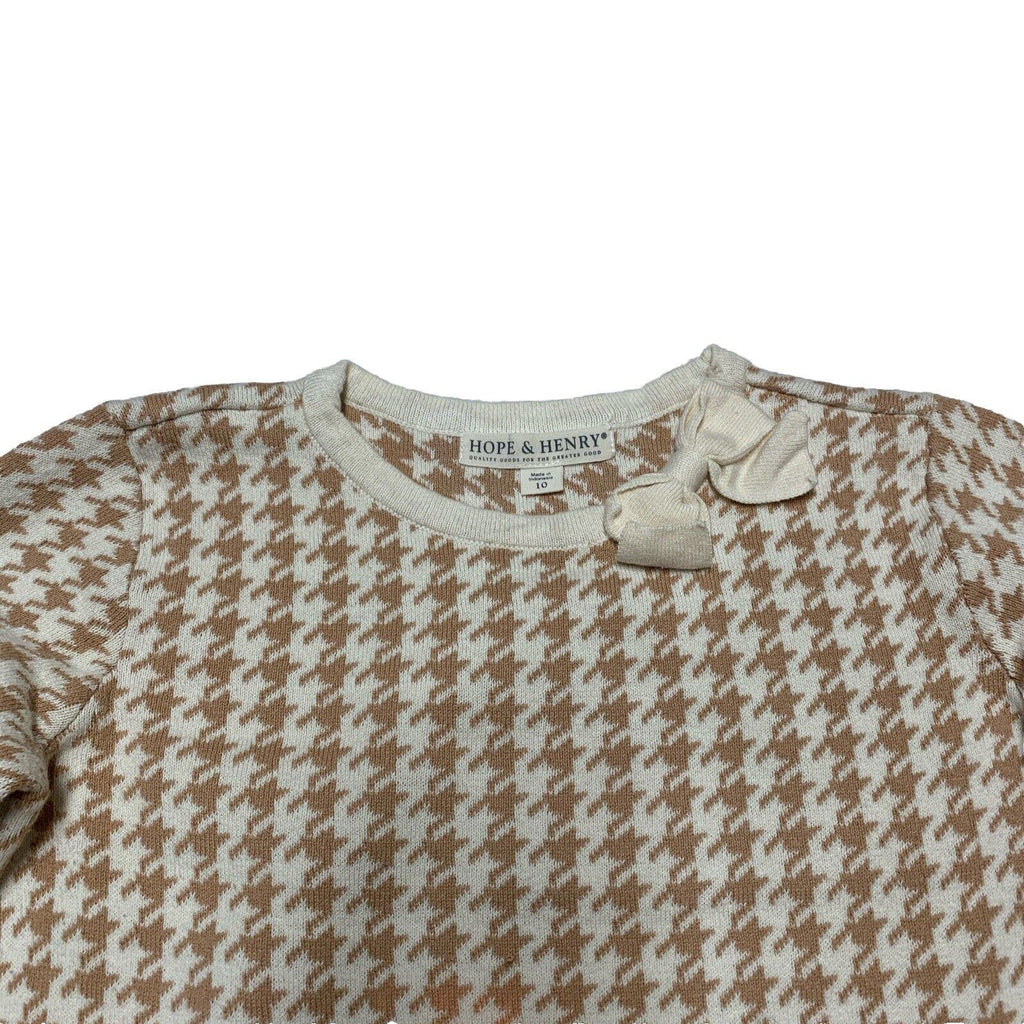 Hope & Henry Girls Size 10 Ivory Beige Houndstooth Sheath Dress Bow Knee Length